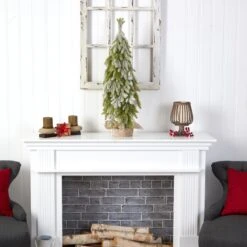 35” Snow Flocked Down Swept Holiday Artificial Christmas Tree In Burlap Base -Artificial Trees Store artificial 35 snow flocked down swept holiday artificial christmas tree in burlap base nearly natural 401102