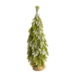 35” Snow Flocked Down Swept Holiday Artificial Christmas Tree In Burlap Base