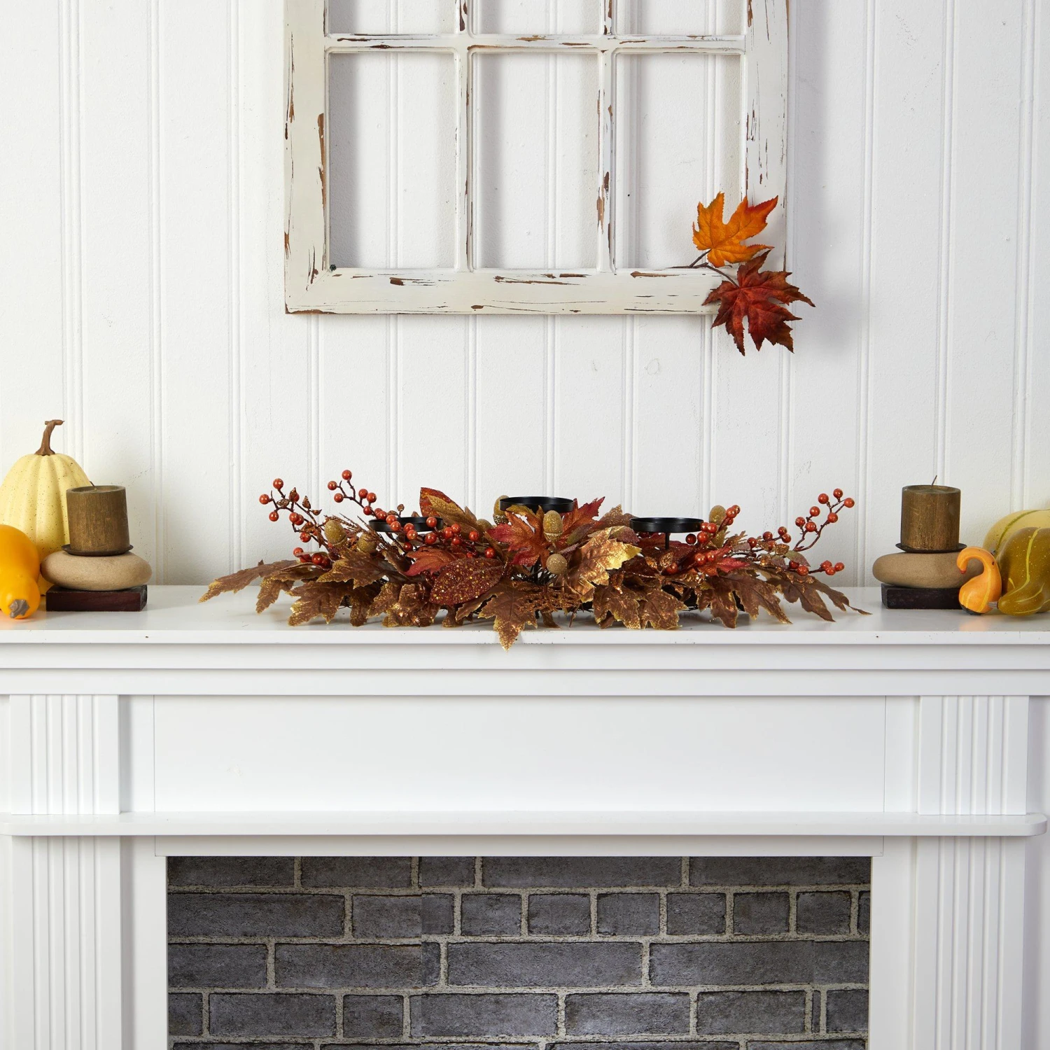 36” Autumn Maple Leaves And Berries Fall Harvest Candelabrum Arrangement 5 36” Autumn Maple Leaves And Berries Fall Harvest Candelabrum Arrangement - Image 5