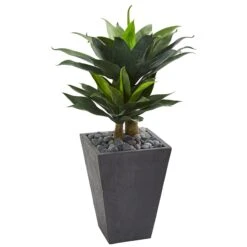 37” Double Agave Succulent Artificial Plant In Slate Planter