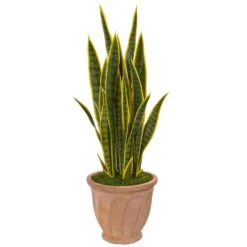 37” Sansevieria Artificial Plant In Terra Cotta Planter