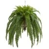 39” Boston Fern Artificial Plant In Metal Hanging Bowl
