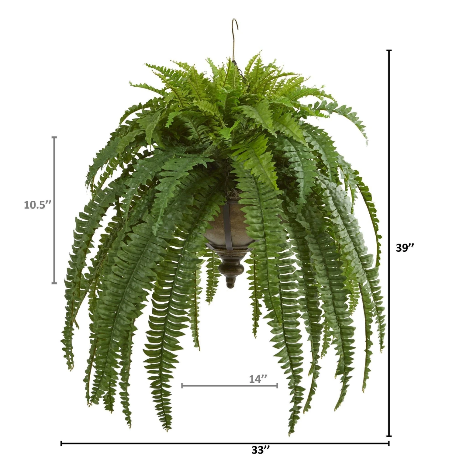 39” Boston Fern Artificial Plant In Metal Hanging Bowl 2 39” Boston Fern Artificial Plant In Metal Hanging Bowl - Image 2