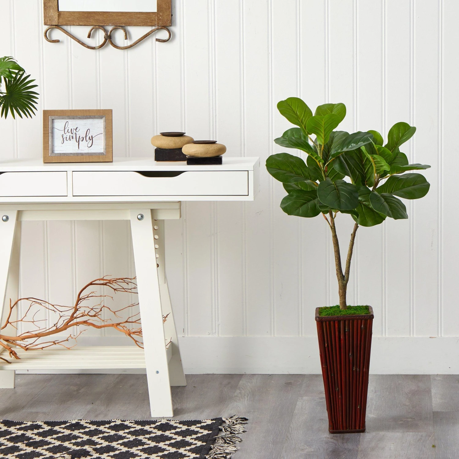 39” Fiddle Leaf Fig Artificial Tree In Bamboo Planter 3 39” Fiddle Leaf Fig Artificial Tree In Bamboo Planter - Image 3