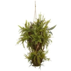 39” Mixed Forest Foliage And Fern Artificial Hanging Plant