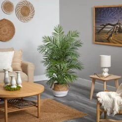 4' Areca Artificial Palm In Boho Chic Handmade Cotton & Jute White Woven Planter -Artificial Trees Store artificial 4 areca artificial palm in boho chic handmade cotton jute white woven planter nearly natural 655240