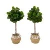 4' Artificial Fiddle Leaf Fig Tree With Handmade Jute & Cotton Basket With Tassels DIY KIT- Set Of 2