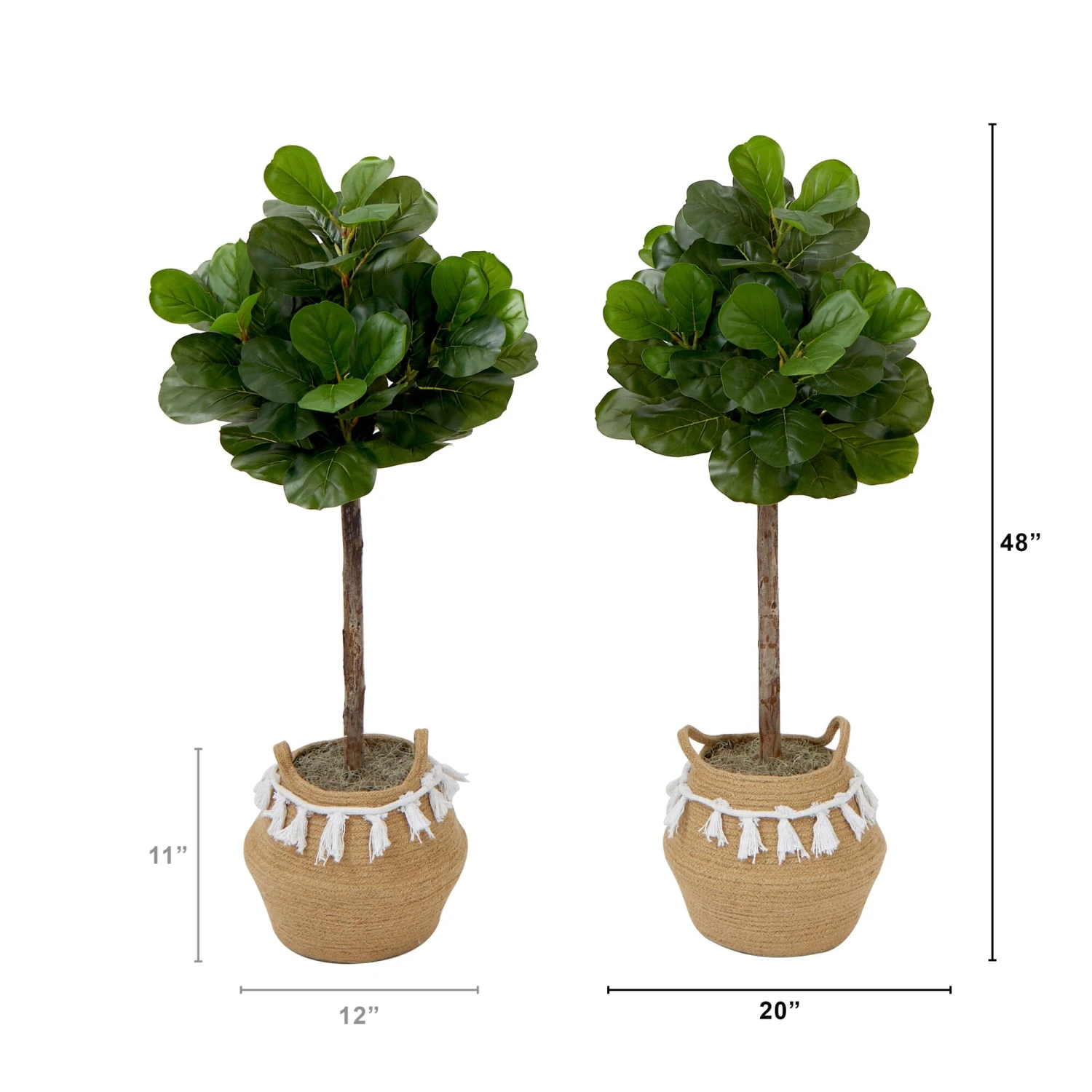 4' Artificial Fiddle Leaf Fig Tree With Handmade Jute & Cotton Basket With Tassels DIY KIT- Set Of 2 3 4' Artificial Fiddle Leaf Fig Tree With Handmade Jute & Cotton Basket With Tassels DIY KIT- Set Of 2 - Image 3