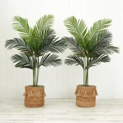 4' Artificial Paradise Palm Tree With Handmade Jute & Cotton Basket With Tassels DIY KIT - Set Of 2 -Artificial Trees Store artificial 4 artificial paradise palm tree with handmade jute cotton basket with tassels diy kit set of 2 plant in planter nearly natural 209780