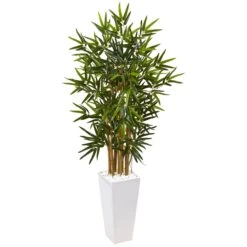 4’ Beige Trunk Bamboo Artificial Tree In White Tower Planter