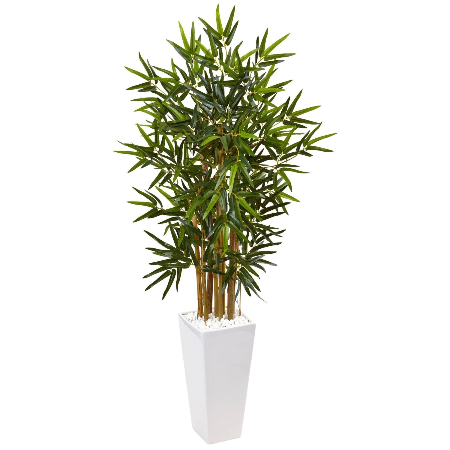 4’ Beige Trunk Bamboo Artificial Tree In White Tower Planter 1 4’ Beige Trunk Bamboo Artificial Tree In White Tower Planter