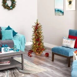 4’ Berry And Pine Artificial Christmas Tree With 100 Warm White Lights And Burlap Wrapped Base -Artificial Trees Store artificial 4 berry and pine artificial christmas tree with 100 warm white lights and burlap wrapped base nearly natural 204799