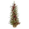 4’ Berry And Pine Artificial Christmas Tree With 100 Warm White Lights And Burlap Wrapped Base