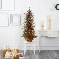 4’ Berry And Pine Artificial Christmas Tree With 100 Warm White Lights And Burlap Wrapped Base -Artificial Trees Store artificial 4 berry and pine artificial christmas tree with 100 warm white lights and burlap wrapped base nearly natural 349756