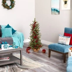 4’ Berry And Pine Artificial Christmas Tree With 100 Warm White Lights And Burlap Wrapped Base -Artificial Trees Store artificial 4 berry and pine artificial christmas tree with 100 warm white lights and burlap wrapped base nearly natural 938460