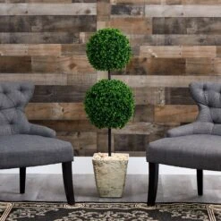 4’ Boxwood Double Ball Artificial Topiary Tree In Country White Planter (Indoor/Outdoor) -Artificial Trees Store artificial 4 boxwood double ball artificial topiary tree in country white planter uv resistant indooroutdoor nearly natural 203272