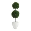 4’ Boxwood Double Ball Artificial Topiary Tree In White Planter(Indoor/Outdoor)