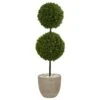 4’ Boxwood Double Ball Topiary Artificial Tree In Oval Planter (Indoor/Outdoor)