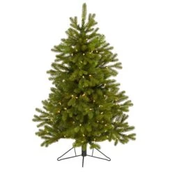 4' Cambridge Spruce Flat Back Artificial Christmas Tree With 100 Warm White (Multifunction) LED Lights And 221 Bendable Branches