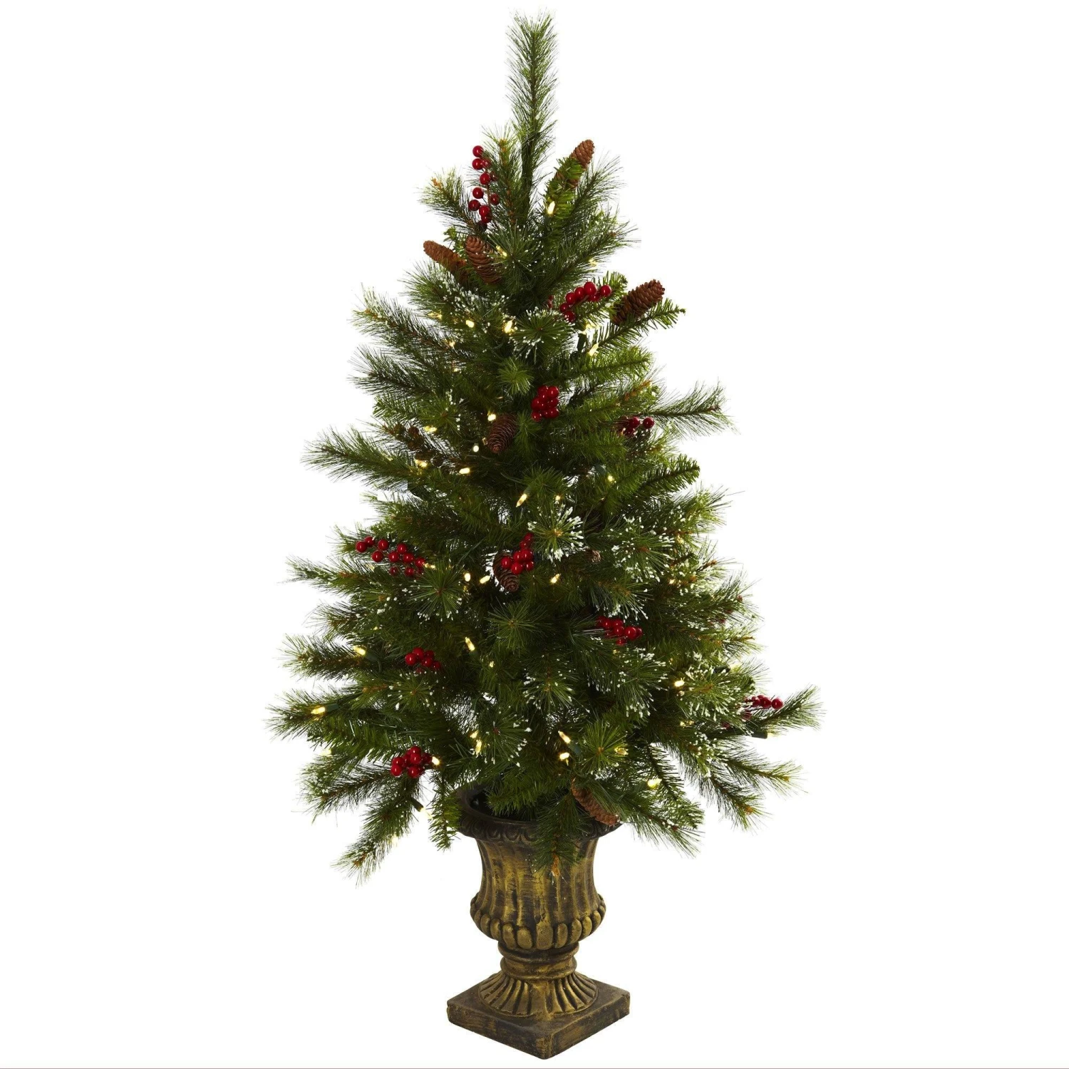 4’ Christmas Tree W/Berries, Pine Cones, LED Lights & Decorative Urn 1 4’ Christmas Tree W/Berries, Pine Cones, LED Lights & Decorative Urn