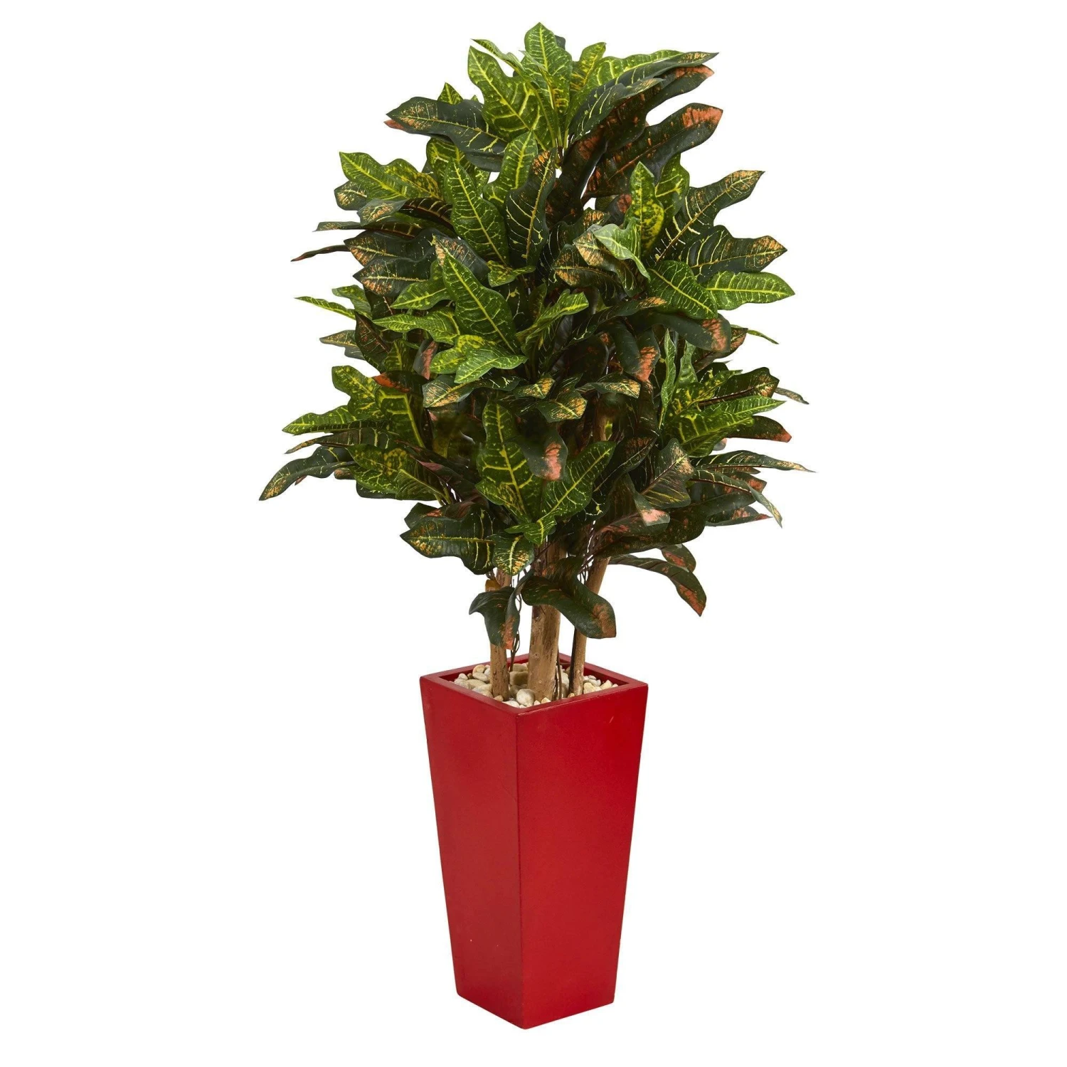 4’ Croton Artificial Plant In Red Planter 1 4’ Croton Artificial Plant In Red Planter