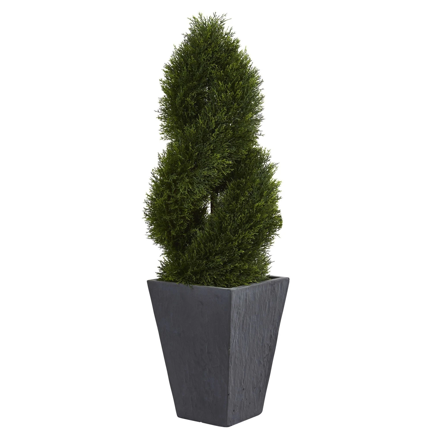 4’ Cypress Double Spiral Topiary Artificial Tree In Slate Planter(Indoor/Outdoor) 1 4’ Cypress Double Spiral Topiary Artificial Tree In Slate Planter(Indoor/Outdoor)