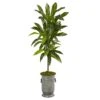 4’ Dracaena Artificial Plant In Vintage Metal Planter (Real Touch)