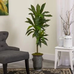 4’ Dracaena Artificial Plant In Vintage Metal Planter (Real Touch) -Artificial Trees Store artificial 4 dracaena artificial plant in vintage metal planter real touch nearly natural 760570