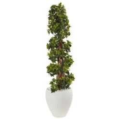 4’ English Ivy Topiary Tree In White Oval Planter UV Resistant (Indoor/Outdoor)