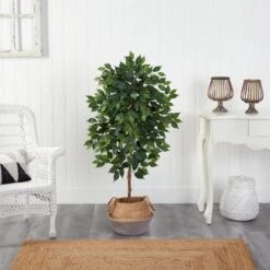 4’ Ficus Artificial Tree In Boho Chic Handmade Cotton & Jute Gray Woven Planter -Artificial Trees Store artificial 4 ficus artificial tree in boho chic handmade cotton jute gray woven planter nearly natural 143877