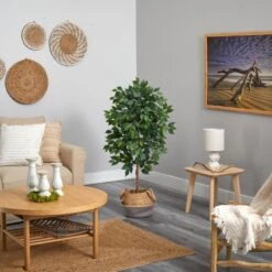 4’ Ficus Artificial Tree In Boho Chic Handmade Cotton & Jute Gray Woven Planter -Artificial Trees Store artificial 4 ficus artificial tree in boho chic handmade cotton jute gray woven planter nearly natural 390961