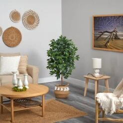 4’ Ficus Artificial Tree In Boho Chic Handmade Natural Cotton Woven Planter With Tassels -Artificial Trees Store artificial 4 ficus artificial tree in boho chic handmade natural cotton woven planter with tassels nearly natural 548911