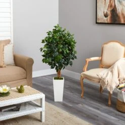 4’ Ficus Artificial Tree In White Tower Planter -Artificial Trees Store artificial 4 ficus artificial tree in white tower planter nearly natural 507158