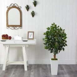 4’ Ficus Artificial Tree In White Tower Planter -Artificial Trees Store artificial 4 ficus artificial tree in white tower planter nearly natural 647852