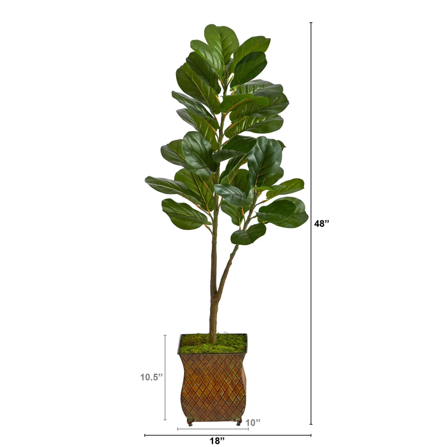 4’ Fiddle Leaf Fig Artificial Tree In Metal Planter With Faux Moss 2 4’ Fiddle Leaf Fig Artificial Tree In Metal Planter With Faux Moss - Image 2