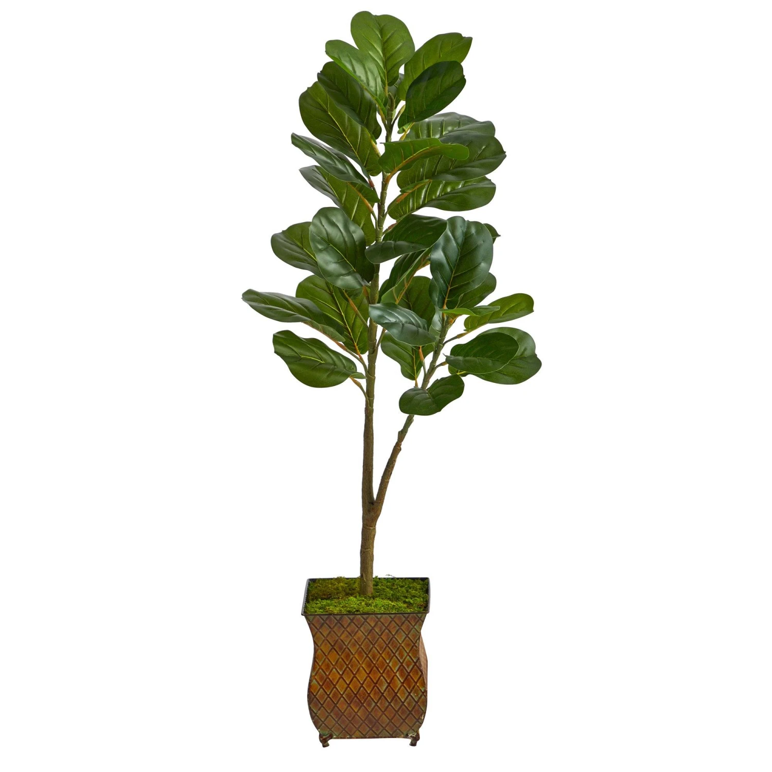 4’ Fiddle Leaf Fig Artificial Tree In Metal Planter With Faux Moss 1 4’ Fiddle Leaf Fig Artificial Tree In Metal Planter With Faux Moss