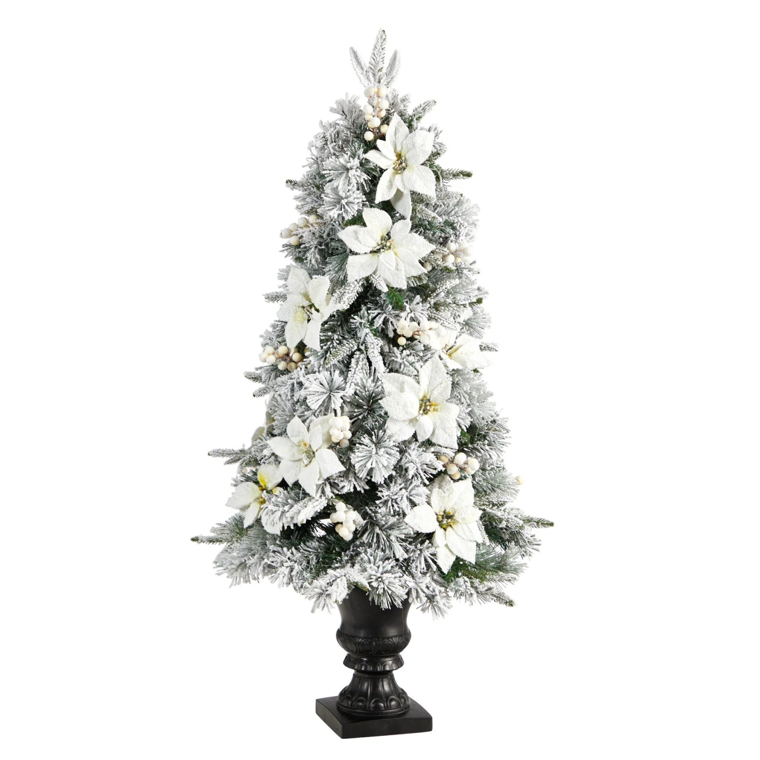 4’ Flocked Artificial Christmas Tree With 223 Bendable Branches And 100 Warm Lights In Decorative Urn 3 4’ Flocked Artificial Christmas Tree With 223 Bendable Branches And 100 Warm Lights In Decorative Urn - Image 3