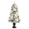 4’ Flocked Artificial Christmas Tree With 223 Bendable Branches And 100 Warm Lights In Decorative Urn