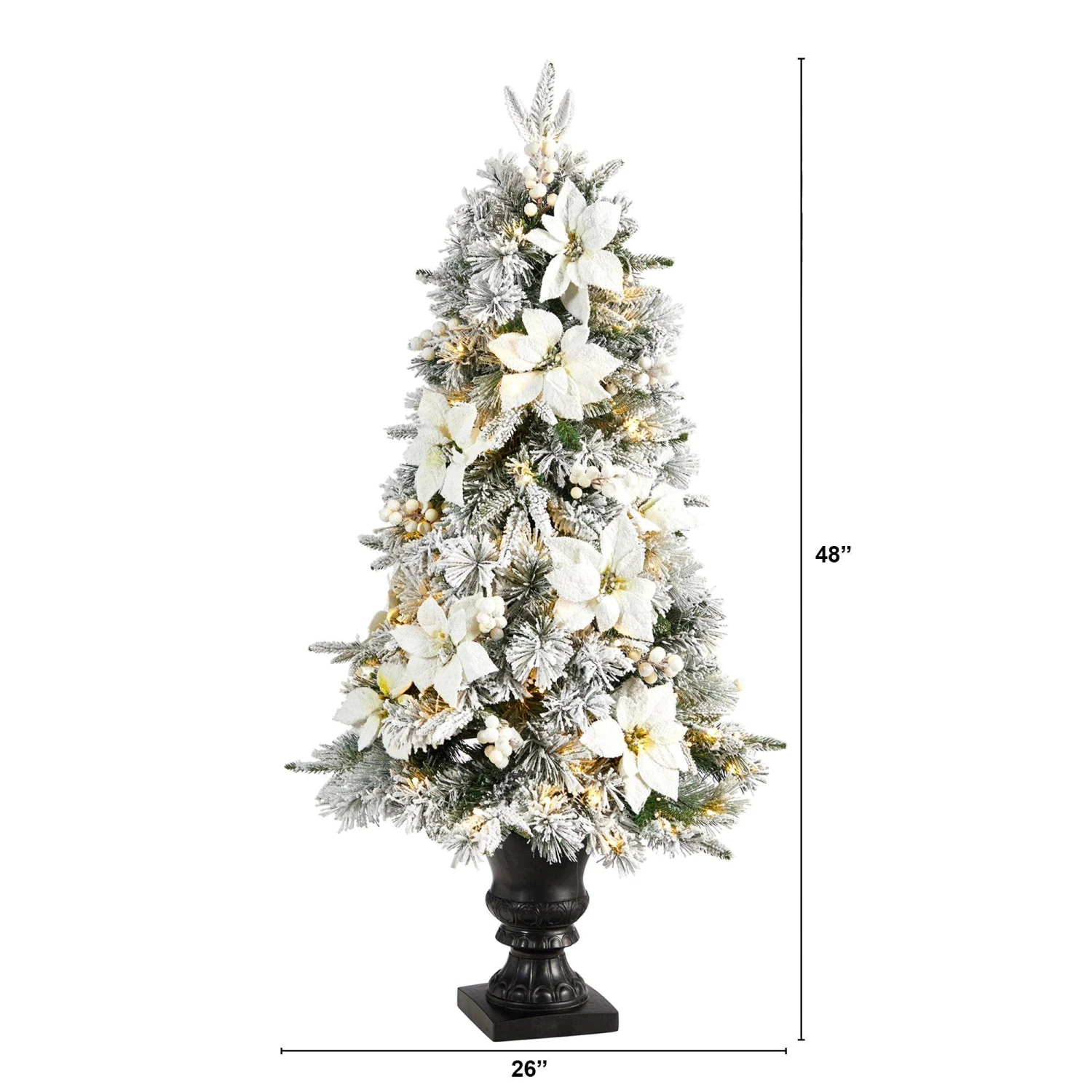 4’ Flocked Artificial Christmas Tree With 223 Bendable Branches And 100 Warm Lights In Decorative Urn 2 4’ Flocked Artificial Christmas Tree With 223 Bendable Branches And 100 Warm Lights In Decorative Urn - Image 2