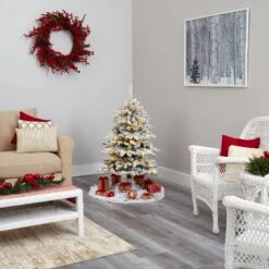 4’ Flocked Livingston Fir Artificial Christmas Tree With Pine Cones And 150 Clear Warm LED Lights -Artificial Trees Store artificial 4 flocked livingston fir artificial christmas tree with pine cones and 150 clear warm led lights nearly natural 397348