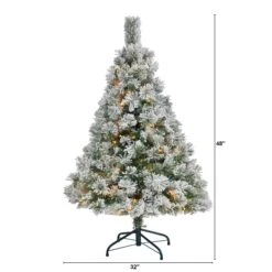 4’ Flocked Oregon Pine Artificial Christmas Tree With 100 Clear Lights And 215 Bendable Branches -Artificial Trees Store artificial 4 flocked oregon pine artificial christmas tree with 100 clear lights and 215 bendable branches nearly natural 794104