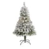 4' Flocked White River Mountain Pine Artificial Christmas Tree With Pinecones And 100 Clear LED Lights