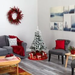 4' Flocked White River Mountain Pine Artificial Christmas Tree With Pinecones And 100 Clear LED Lights -Artificial Trees Store artificial 4 flocked white river mountain pine artificial christmas tree with pinecones and 100 clear led lights nearly natural 523148