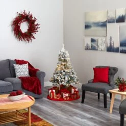 4' Flocked White River Mountain Pine Artificial Christmas Tree With Pinecones And 100 Clear LED Lights -Artificial Trees Store artificial 4 flocked white river mountain pine artificial christmas tree with pinecones and 100 clear led lights nearly natural 729657