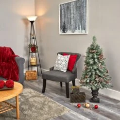 4’ Frosted Pine, Pinecone And Berries Artificial Christmas Tree With 100 Clear LED Lights In Decorative Urn -Artificial Trees Store artificial 4 frosted pine pinecone and berries artificial christmas tree with 100 clear led lights in decorative urn nearly natural 286755