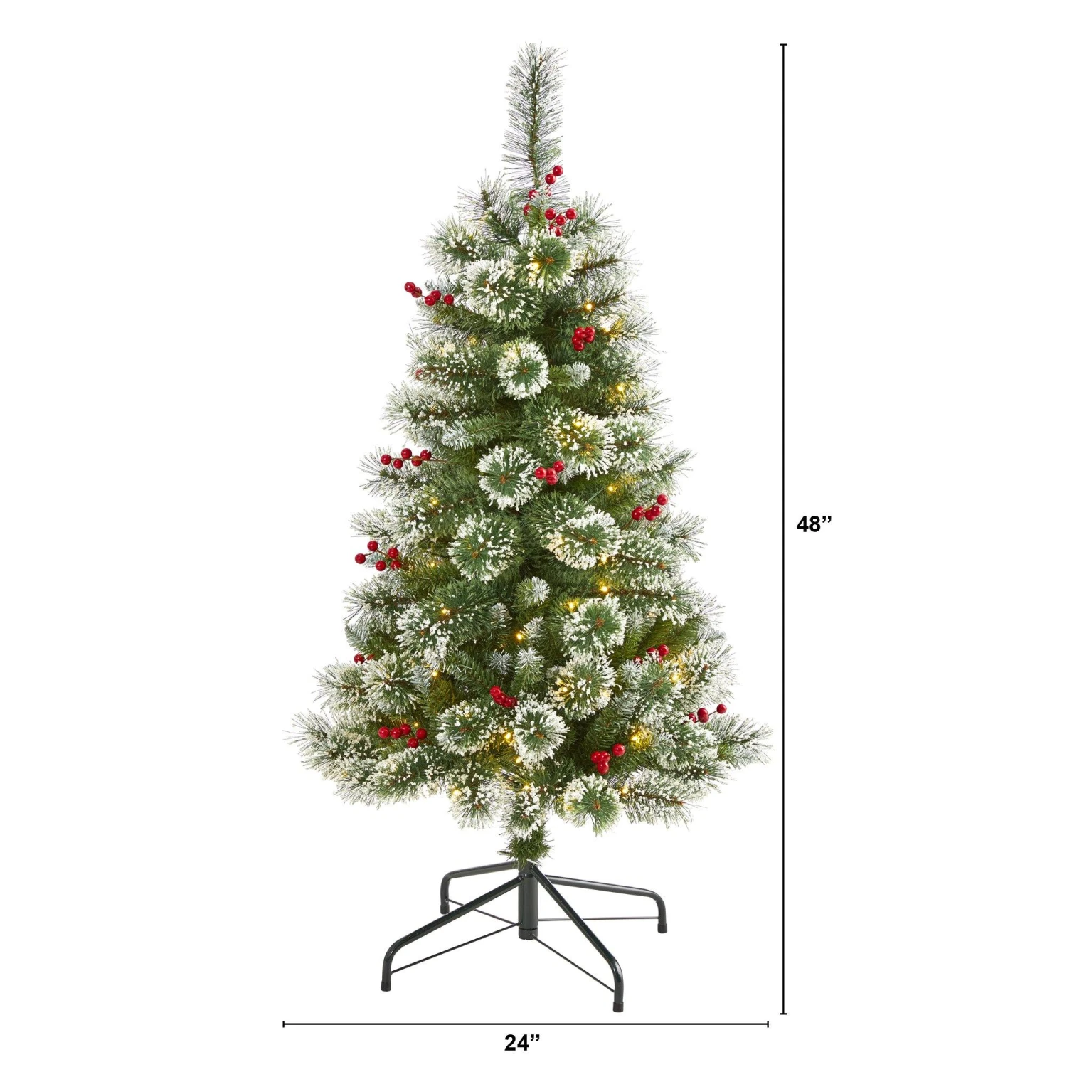 4’ Frosted Swiss Pine Artificial Christmas Tree With 100 Clear LED Lights And Berries 2 4’ Frosted Swiss Pine Artificial Christmas Tree With 100 Clear LED Lights And Berries - Image 2