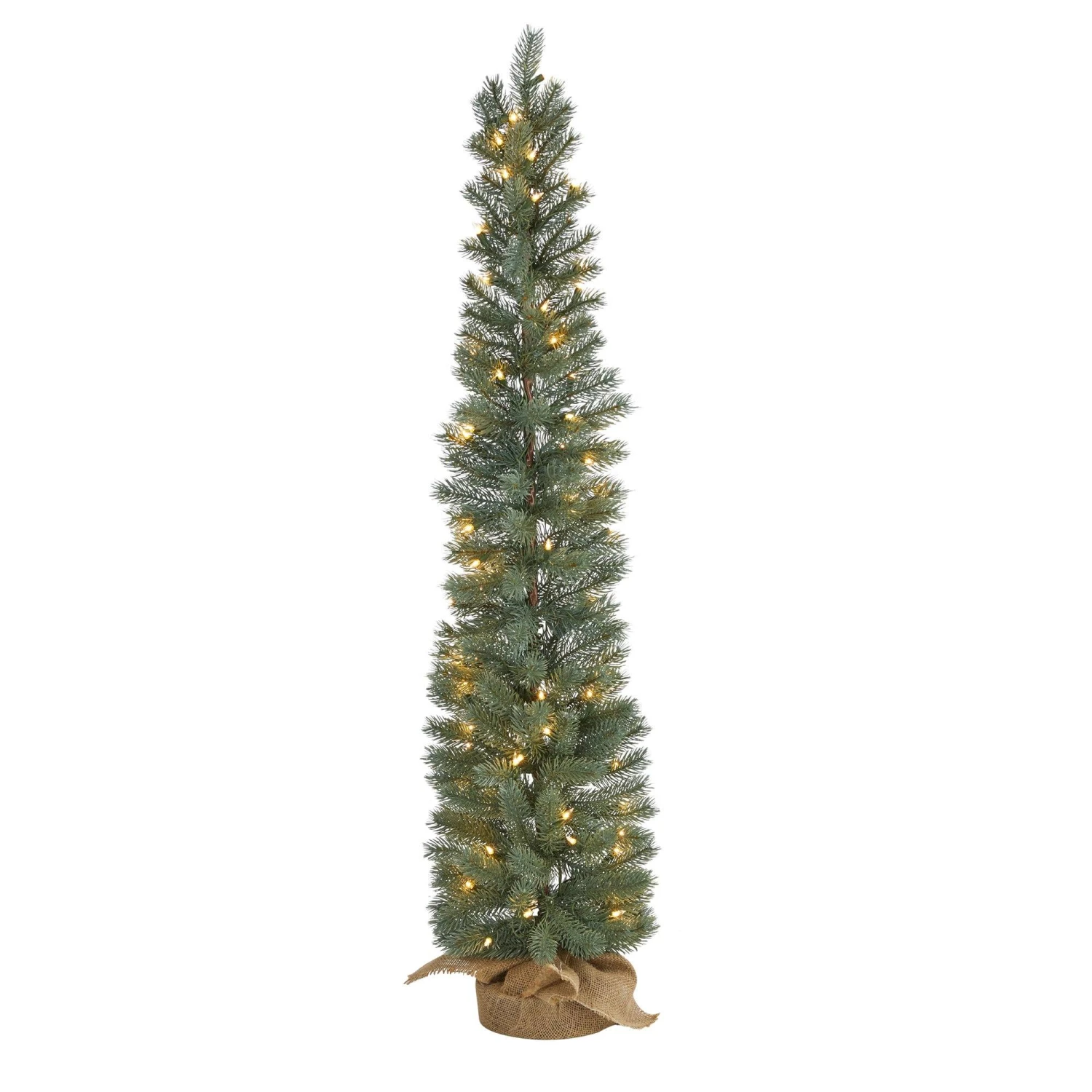 4’ Green Pine Artificial Christmas Tree With 70 Warm White Lights Set In A Burlap Base 1 4’ Green Pine Artificial Christmas Tree With 70 Warm White Lights Set In A Burlap Base
