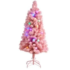 4’ Holiday Frosted Pink Cashmere Christmas Tree With 30 Jumbo Multicolored Globe LED Lights
