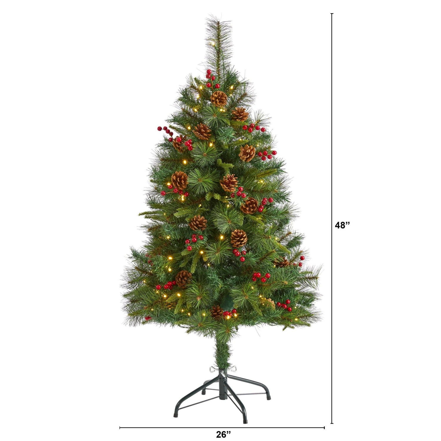 4’ Mixed Pine Artificial Christmas Tree With 100 Clear LED Lights, Pine Cones And Berries 2 4’ Mixed Pine Artificial Christmas Tree With 100 Clear LED Lights, Pine Cones And Berries - Image 2