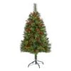 4’ Mixed Pine Artificial Christmas Tree With 100 Clear LED Lights, Pine Cones And Berries